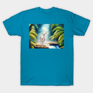 Deer in the Jungle and Waterfall T-Shirt